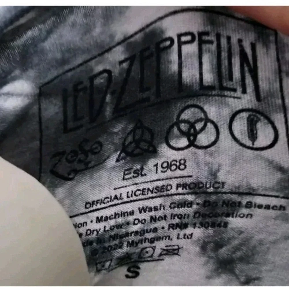 Led Zeppelin Womens S Band T-Shirt Black Gray White Tie-Dye Zoso Feather Symbols
